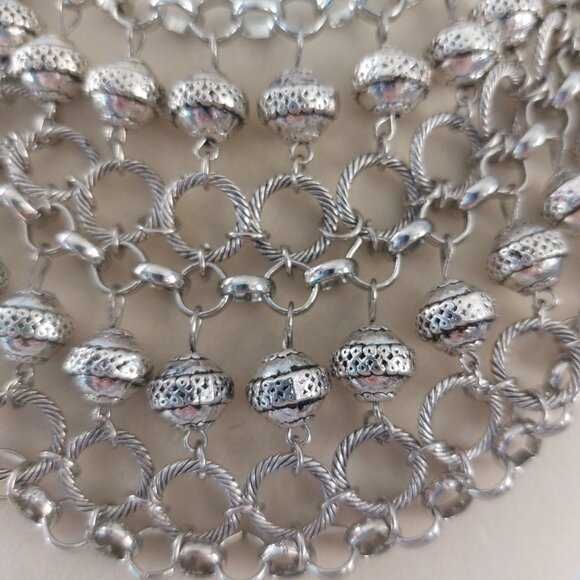 Mialisia Cleopatra Statement Necklace Silver Bib Chainmail Boho Chic EUC - Picture 5 of 10